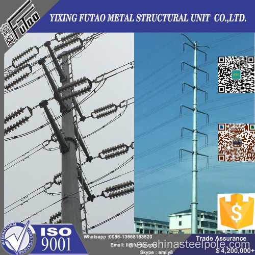 Polo utilitario de acero galvanizado de 14m para una torre de transmisión de potencia de 33kV